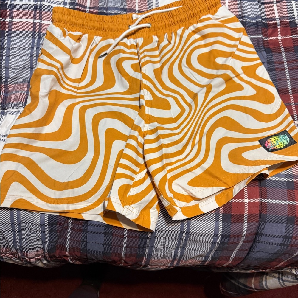 Stylish Men's Orange and White Athletic Shorts
